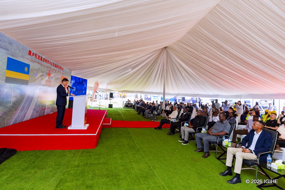 Interior of MAKITA marquee tent with draping at Prince House–Masaka road groundbreaking ceremony in Kigali